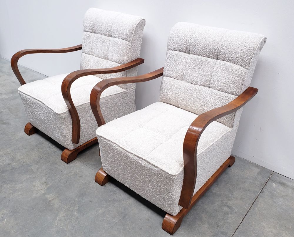 1940 Art Deco Bentwood Armchair in Ivory Premium Boucle