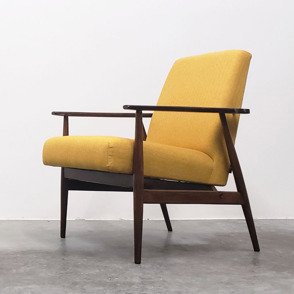 1960s Henryk Lis Mid Century Armchair in Yellow Tweed