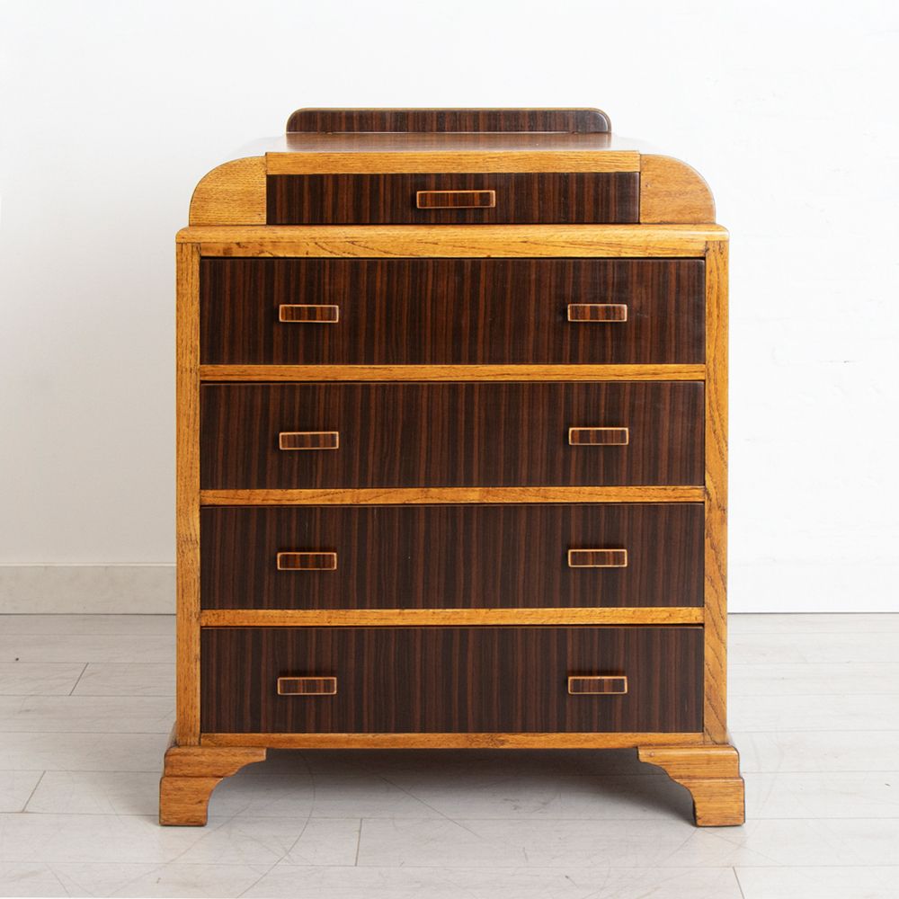 Art Deco Oak Macassar Ebony Chest Of Drawers c.1930