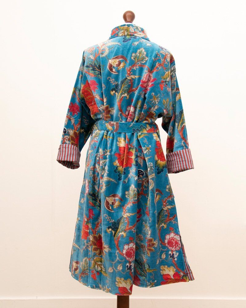 Blue Floral Velvet Dressing Gown