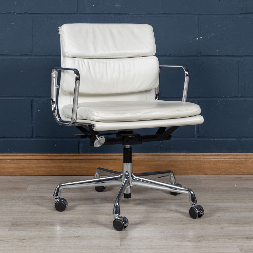 EA217 Eames Chair in White Snow Leather by Vitra Recent Production