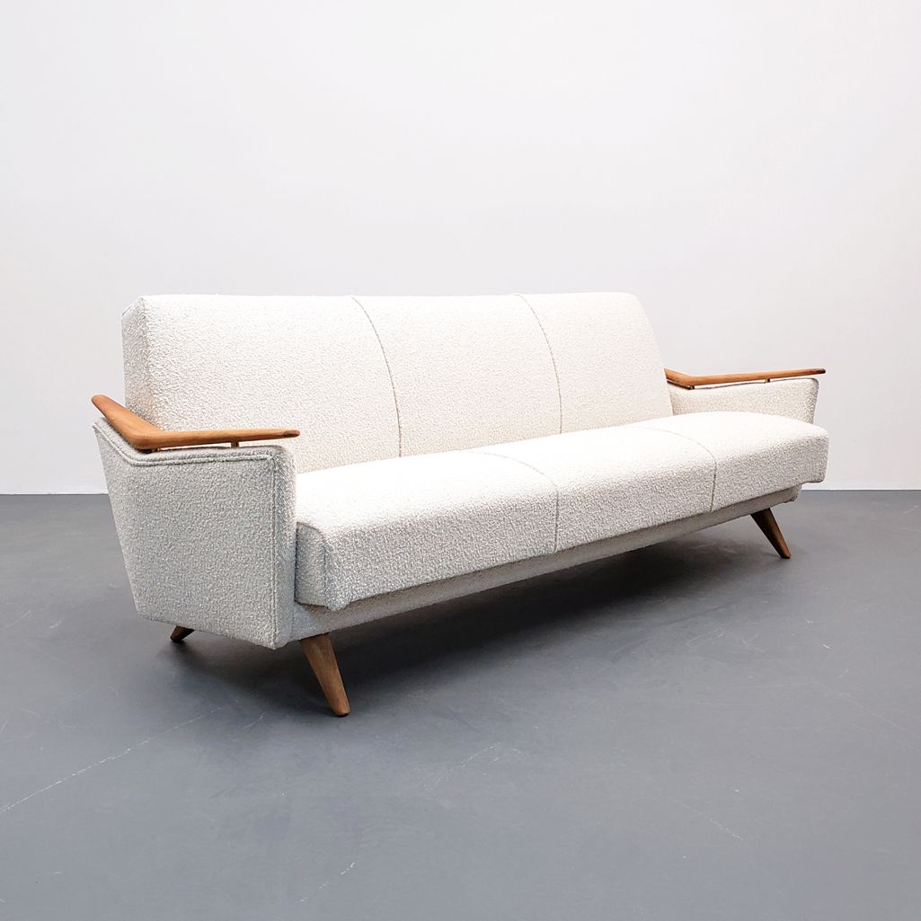 Midcentury Danish Sofa Bed in Premium Ivory Boucle