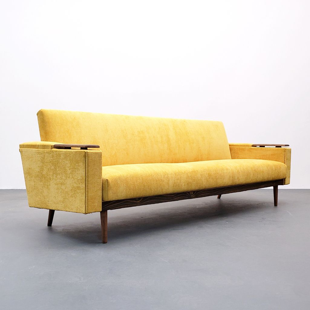 Midcentury Danish Sofa Bed in Yellow Velvet