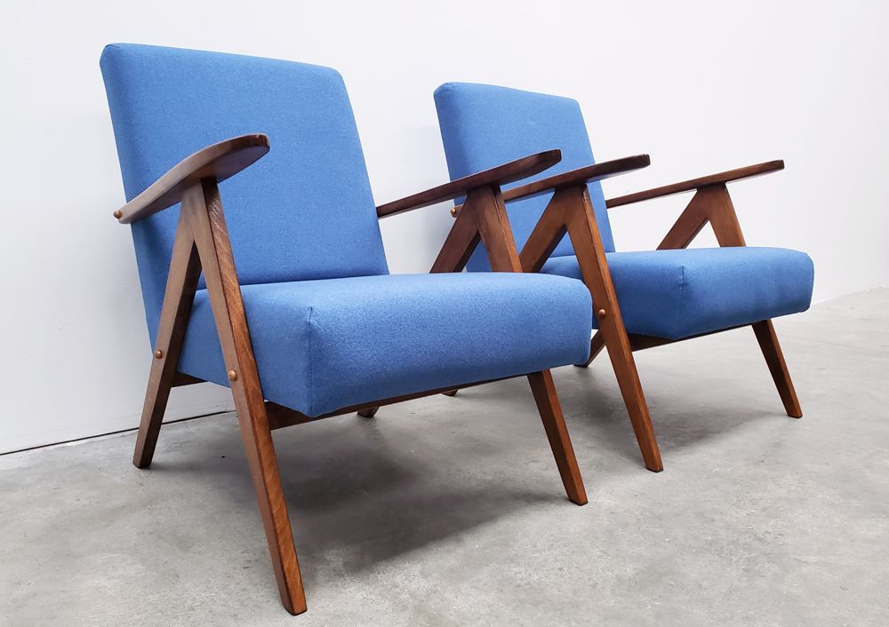 Midcentury Easy Chair Model B 310 Var in Blue Fabric
