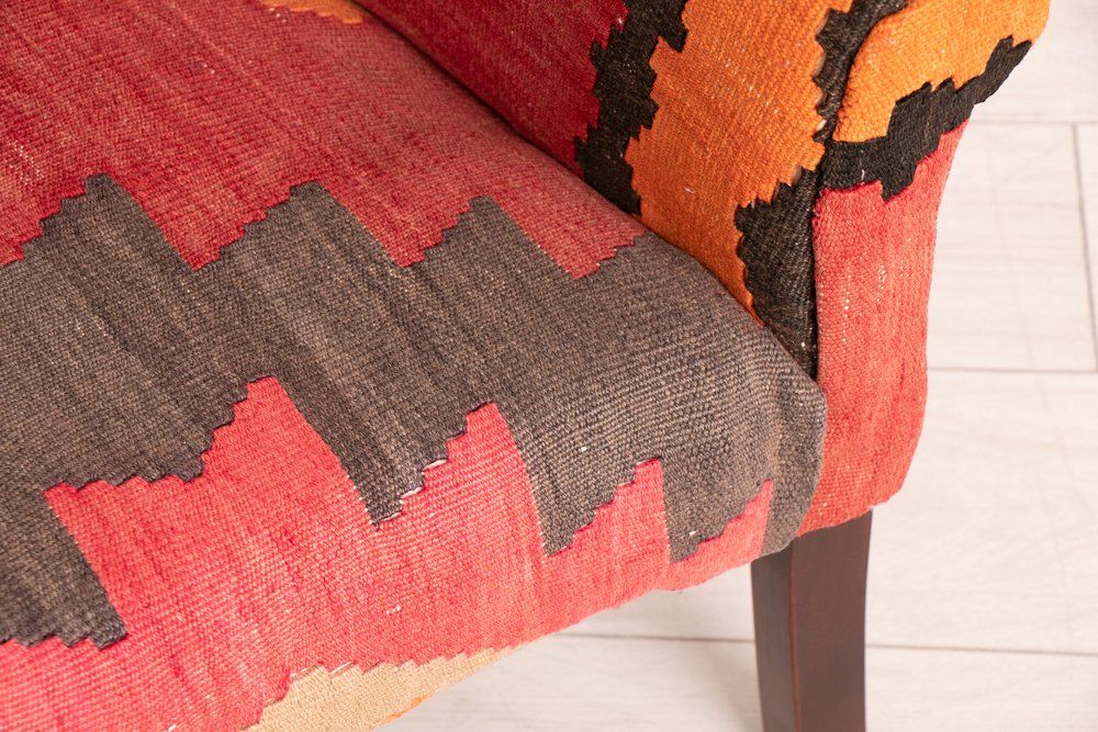 Pair of Midcentury Club Chairs upholstered with Vintage Kilim